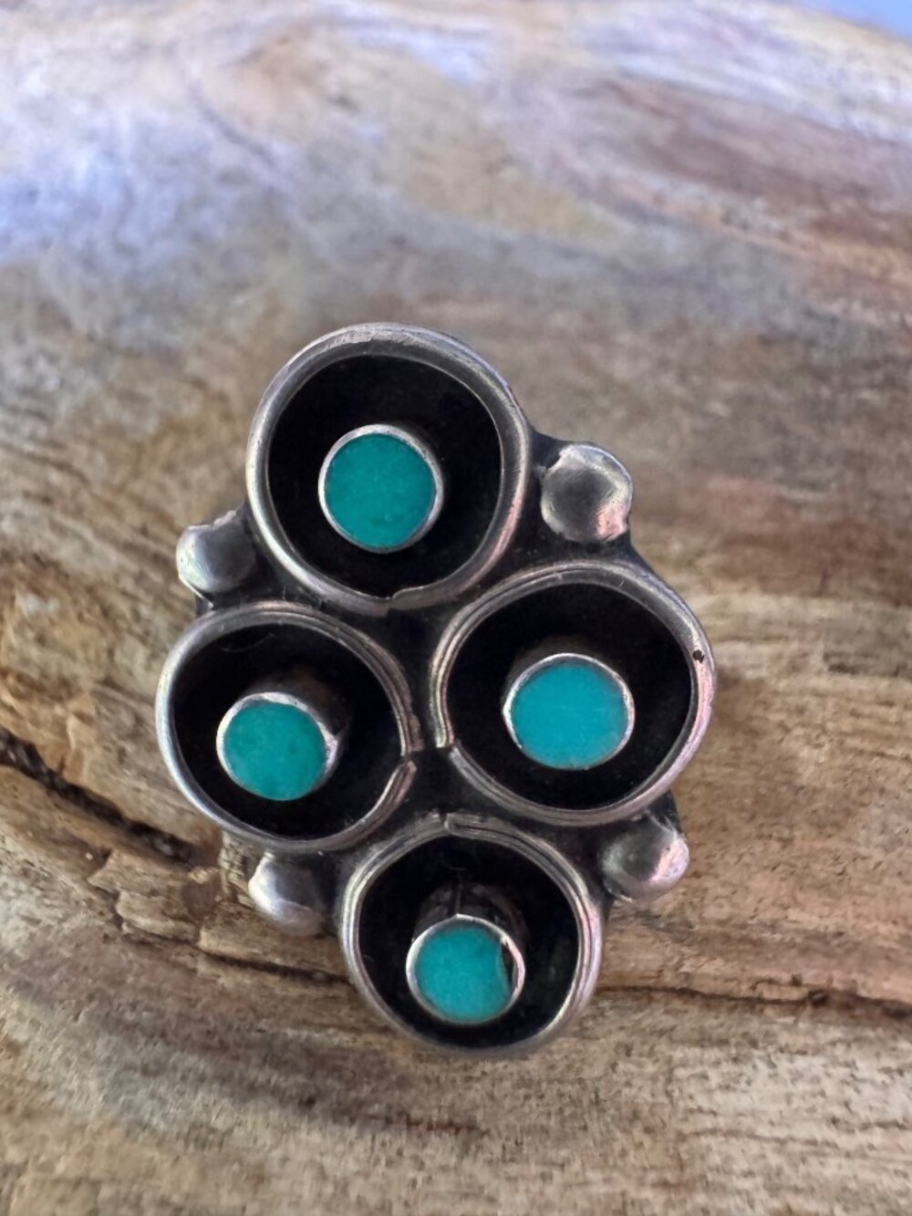 Vintage Sterling Silver Turquoise Cluster Stud Earrings Southwestern 23mm - Picture 3 of 8
